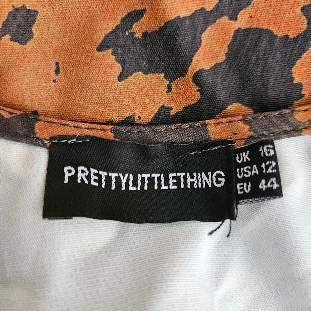 PrettyLittleThing Brown Black Cow Print Woven Scoop Neck Lace Up Cropped Top 12 - Picture 13 of 16